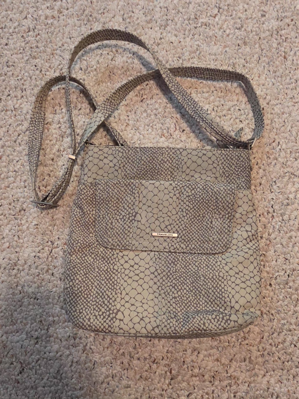 Travelon Neutral Taupe Snake-Print Crossbody Bag
